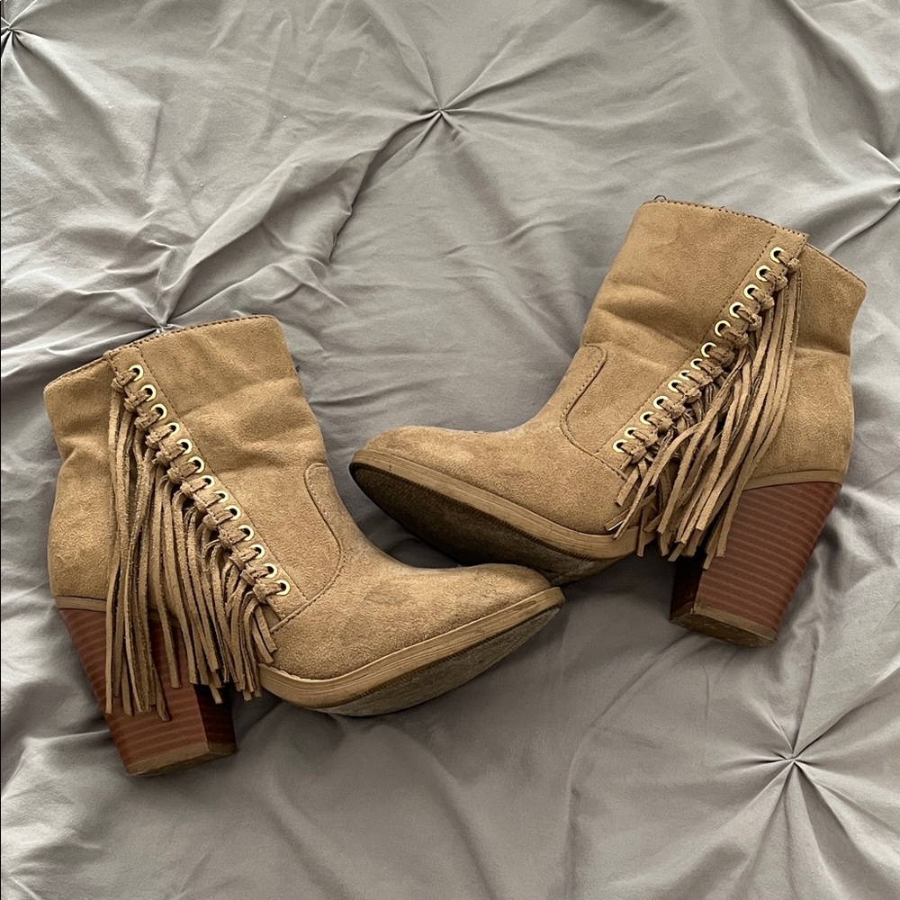 Tan Fringe Ankle Boots